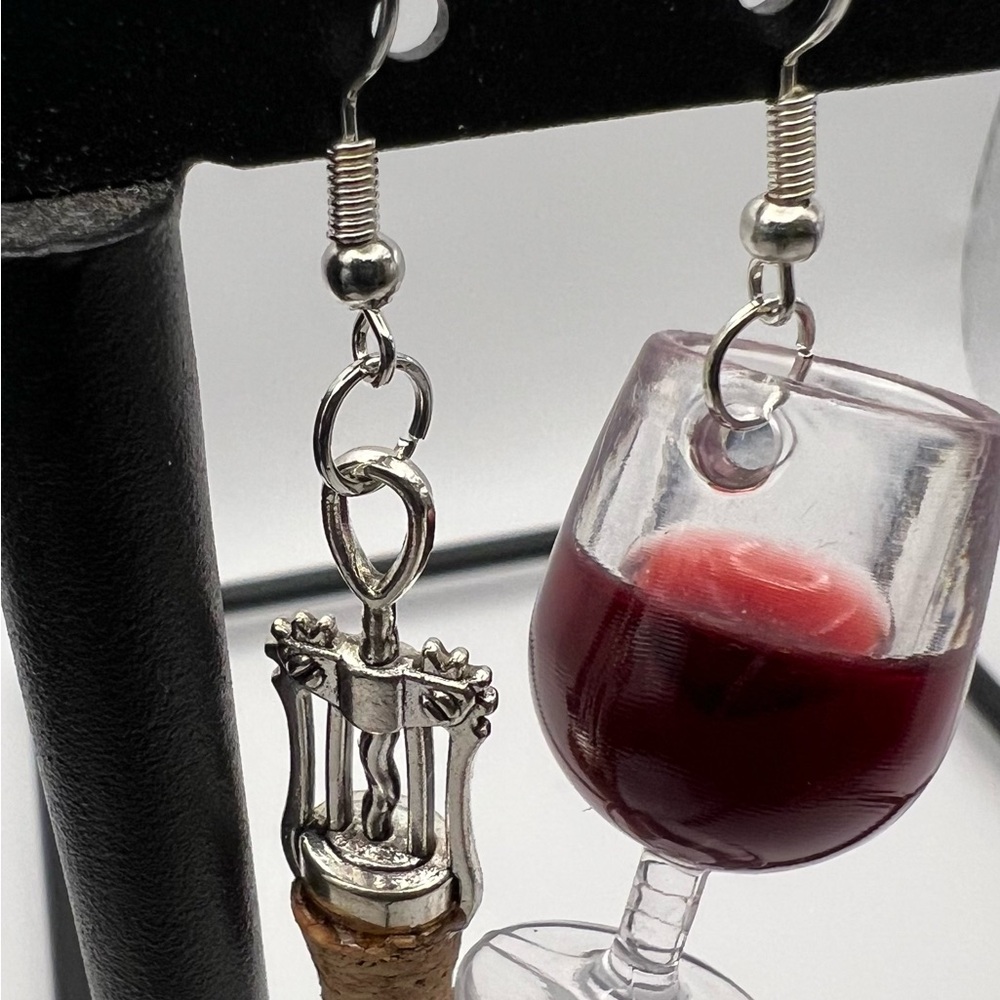 Silver and Red Wine Glass Earrings
